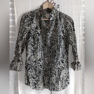 J. Crew Cotton Perfect Shirt | 4 | Button Up Black Cream Ruffle Long Sleev